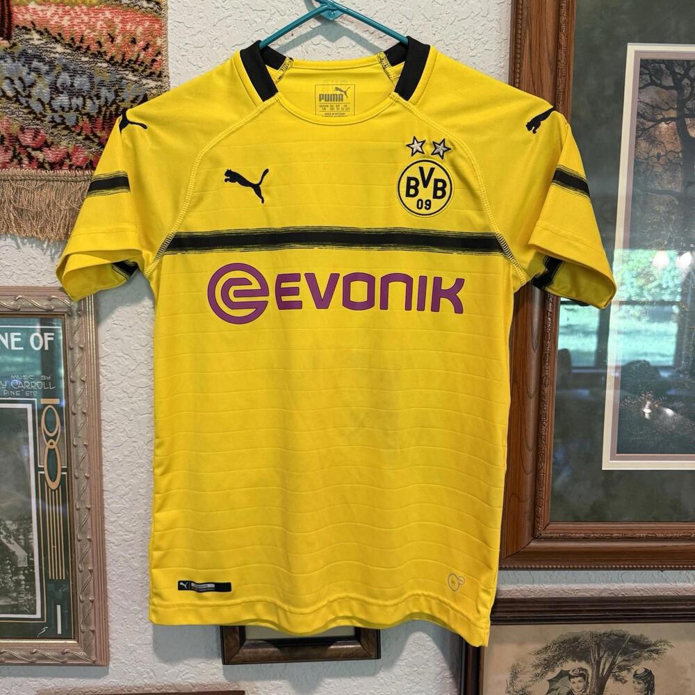 NWOT Puma 2018/2019‎ Borussia Dortmund FC Yellow Soccer Jersey Size Kids Large